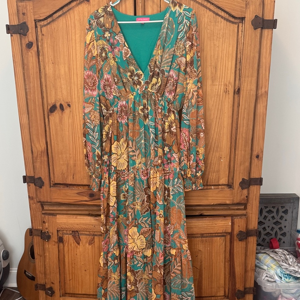 Flying Tomato Teal and Brown Floral Long Sleeve Dress